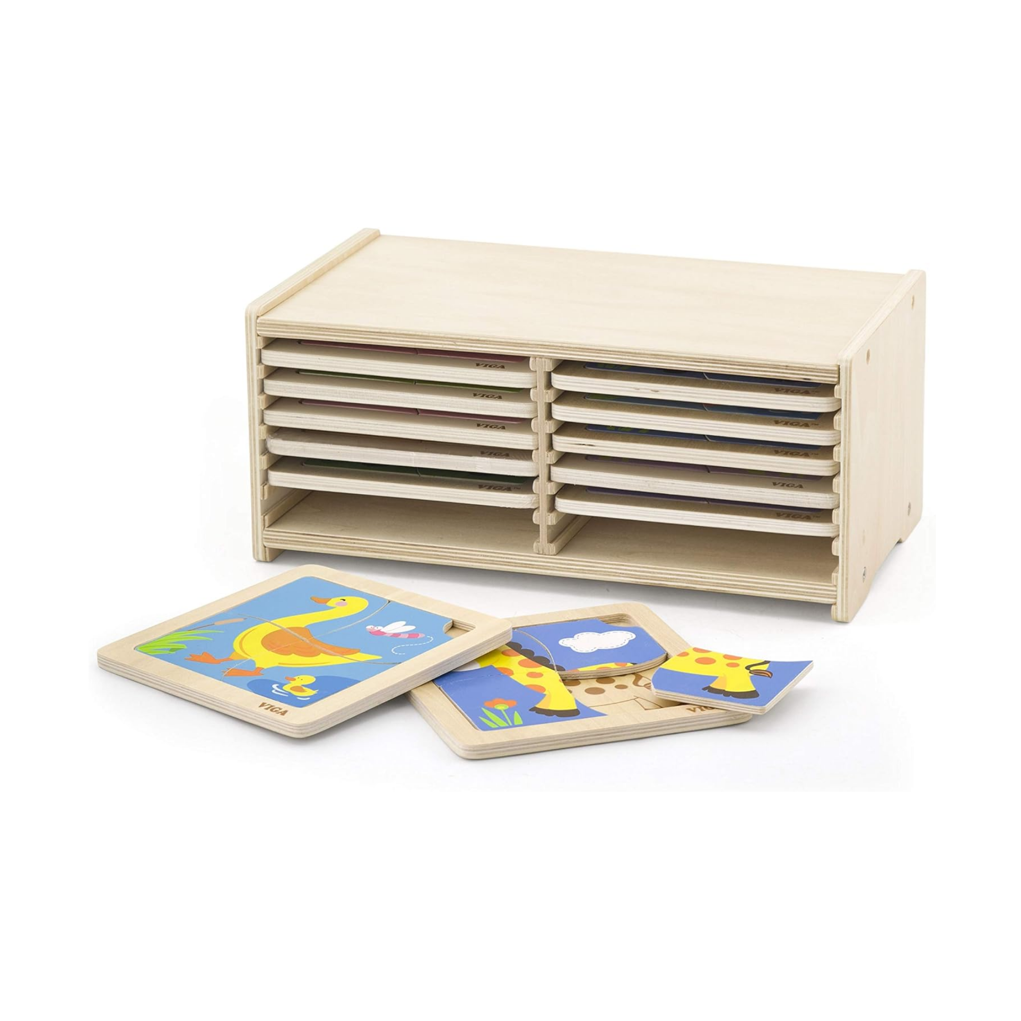 مجموعة فيجا من 12 قطعة أحجية مكعبات من 4 قطع، لعبة مونتيسوري الخشبية، تنمي المهارات الحسية والإدراكية والحركية الدقيقة، لعبة تعليمية للأطفال غير سامة وصديقة للبيئة، مناسبة للأولاد والبنات من سن 18 شهرًا فما فوق