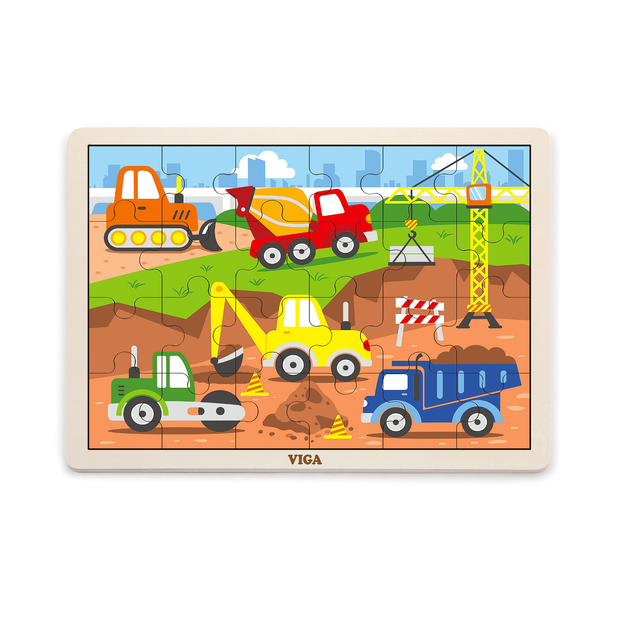 مركبات البناء فيجا، أحجية الصور المقطوعة من 24 قطعة، لعبة مونتيسوري الخشبية، تنمي المهارات الحسية والإدراكية والحركية الدقيقة، لعبة تعليمية للأطفال غير سامة وصديقة للبيئة، مناسبة للأطفال من عمر سنتين فما فوق