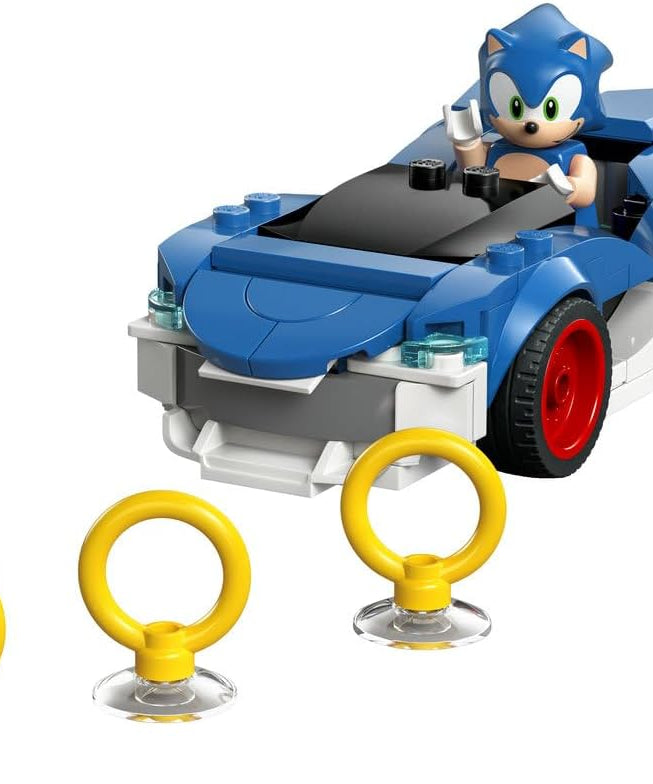 LEGO Sonic the Hedgehog: Sonic : Speedster Lightning - Race Car Toy w/a Minifigure, Chaos Emerald & 3 Gold Rings - Gaming Gift for 7+ Year Old Boys & Girls - 77117