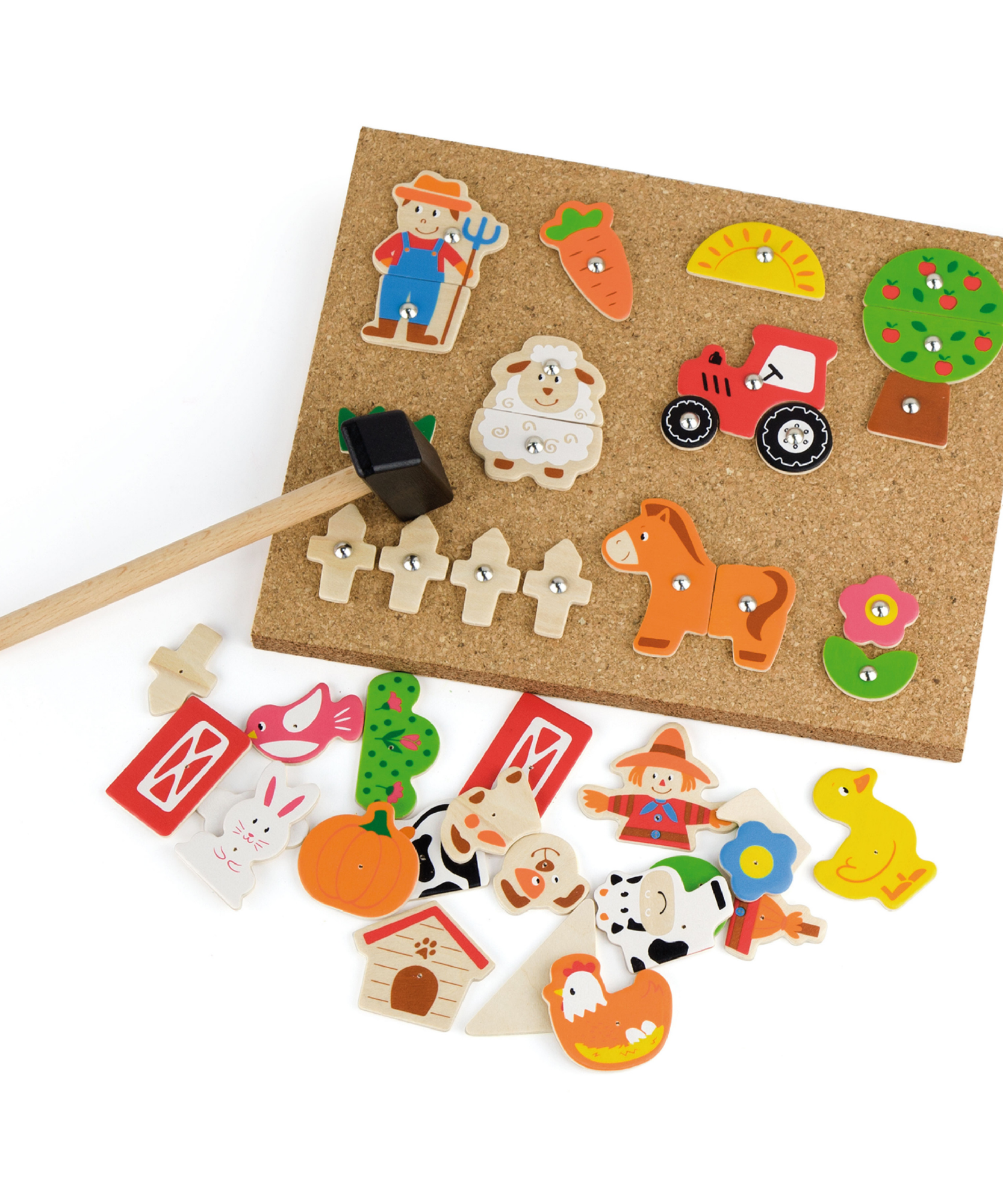 مجموعة ألعاب مزرعة فيجا تاك زاب، لعبة مطرقة خشبية من مونتيسوري مع 24 قطعة مزرعة، تنمي المهارات الحركية الدقيقة والمنطق، لعبة تعليمية صديقة للبيئة وغير سامة، للأولاد والبنات من سن 4 سنوات فما فوق