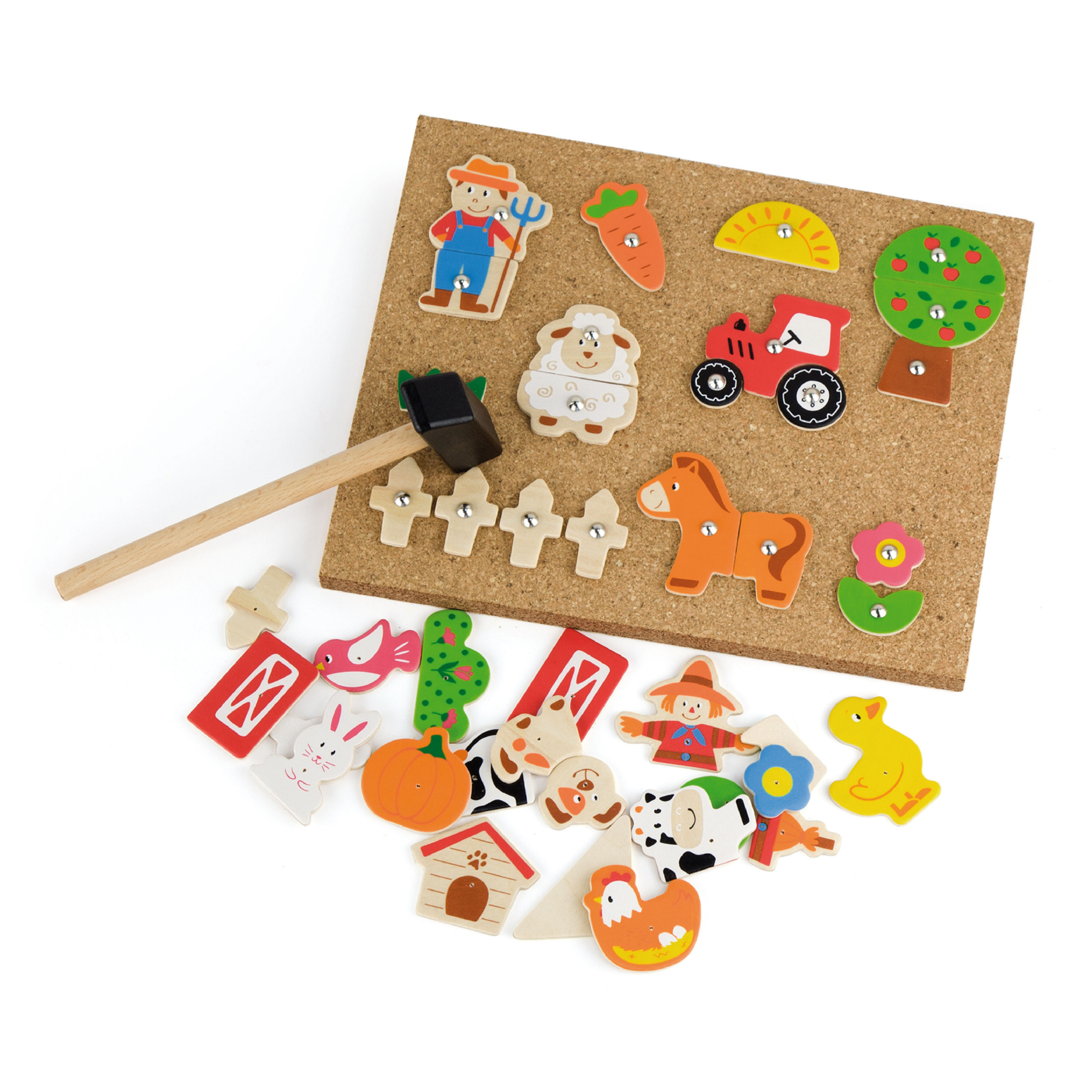 مجموعة ألعاب مزرعة فيجا تاك زاب، لعبة مطرقة خشبية من مونتيسوري مع 24 قطعة مزرعة، تنمي المهارات الحركية الدقيقة والمنطق، لعبة تعليمية صديقة للبيئة وغير سامة، للأولاد والبنات من سن 4 سنوات فما فوق