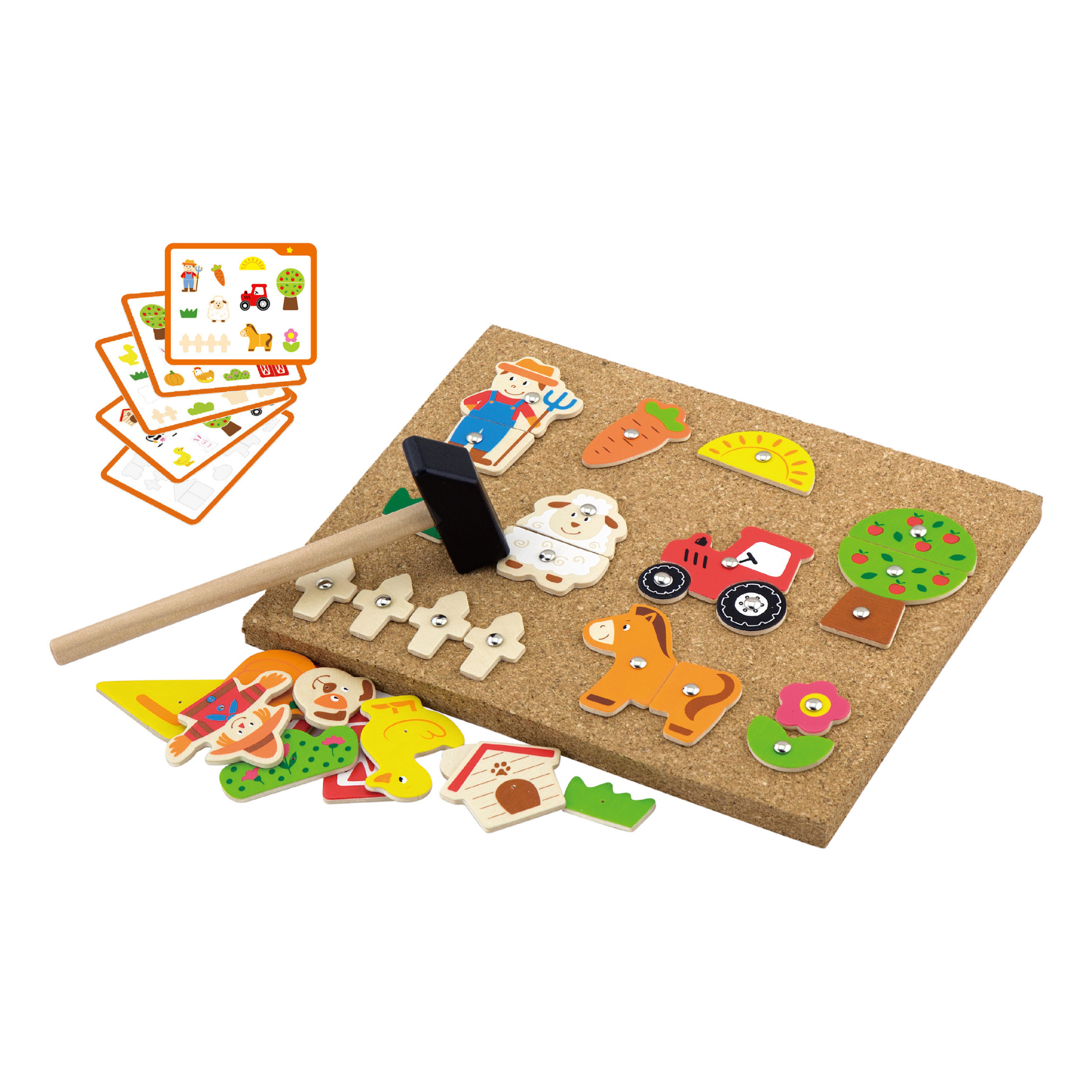 مجموعة ألعاب مزرعة فيجا تاك زاب، لعبة مطرقة خشبية من مونتيسوري مع 24 قطعة مزرعة، تنمي المهارات الحركية الدقيقة والمنطق، لعبة تعليمية صديقة للبيئة وغير سامة، للأولاد والبنات من سن 4 سنوات فما فوق