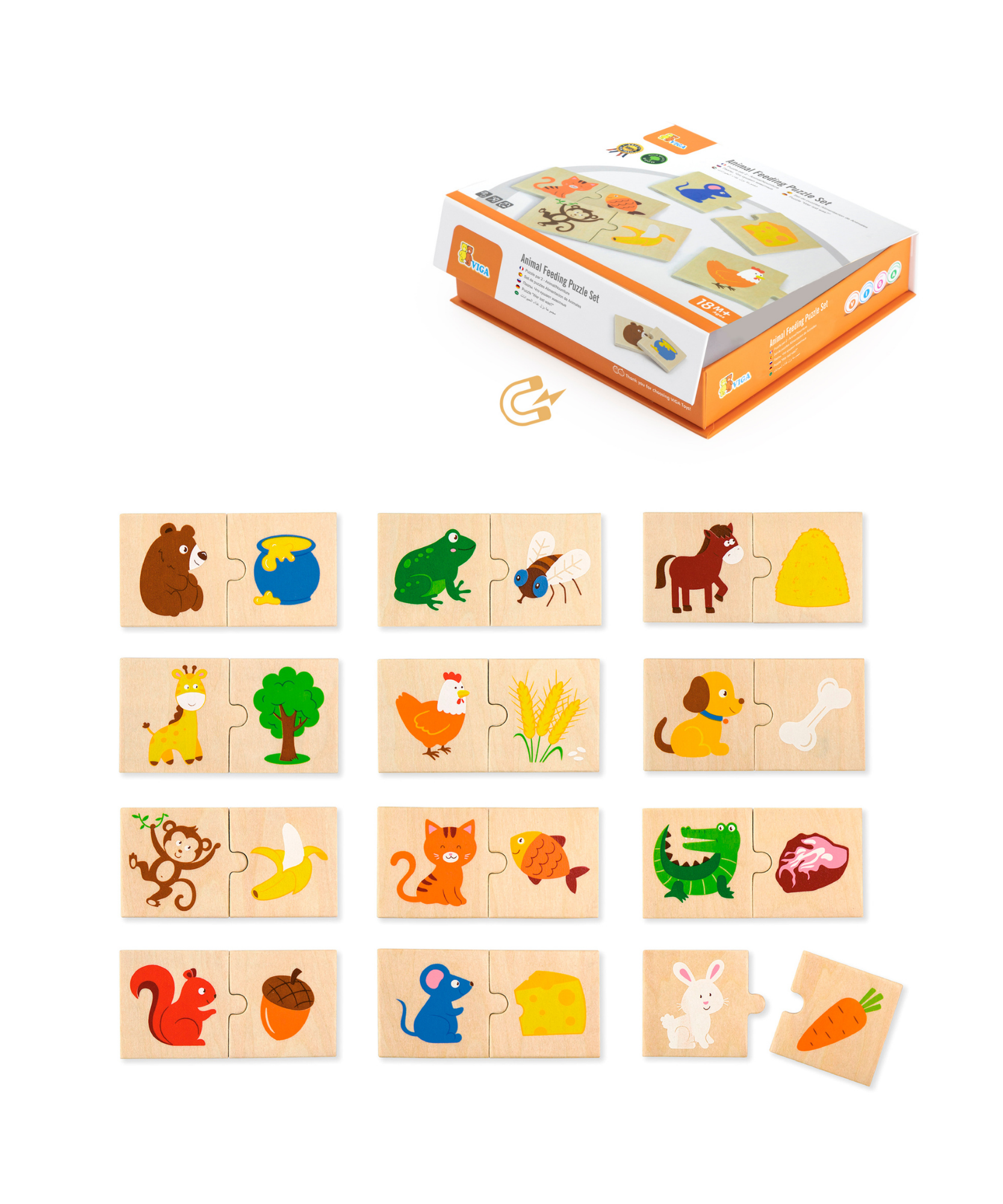 لعبة فيجا لتغذية الحيوانات، 12 قطعة أحجية متنوعة، لعبة مونتيسوري خشبية، تُنمّي المهارات الحسية والإدراكية والحركية الدقيقة، غير سامة وصديقة للبيئة، مناسبة للأولاد والبنات من عمر 18 شهرًا فما فوق