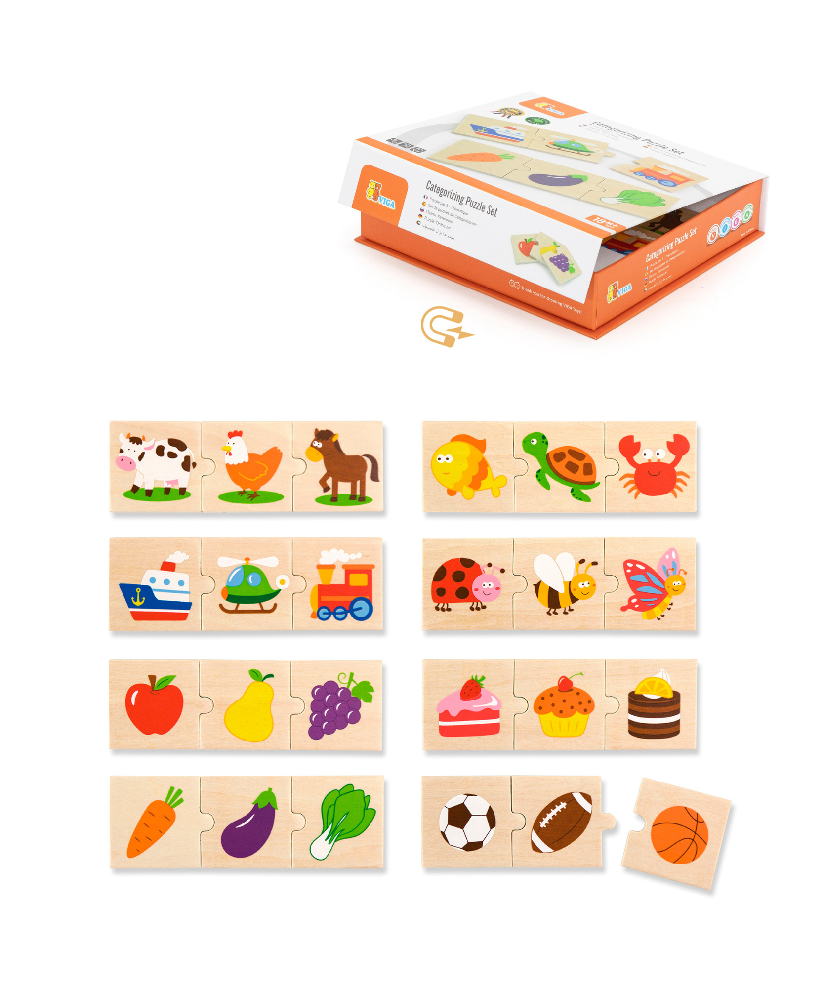 Viga General Categorizing, 24 Piece Mix & Match Puzzle, Montessori Wooden Toy, Develops Sensory, Cognitive & Fine Motor Skills, Non-Toxic & Eco-friendly Kids Educational Toy, 18M+
