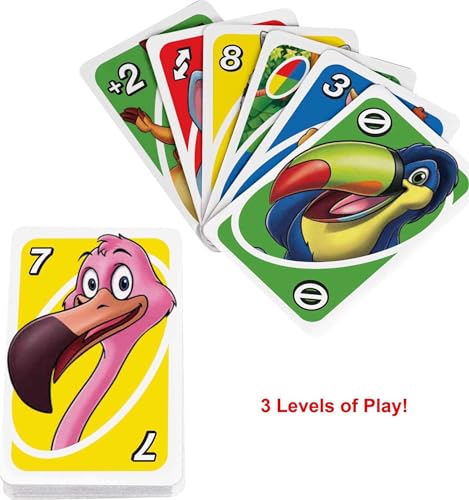 Mattel Games UNO Junior Card Game for Kids with Simple Rules, Levels of Play and Animal Matching for 2-4 Players