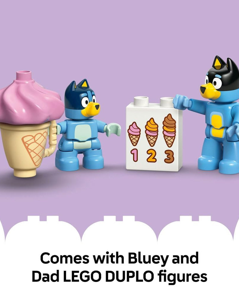 LEGO DUPLO Bluey Ice Cream Trip Toddler Toy with Vehicle Ice Cream Stand and 2 Figures including Bandit Gift for 2+ Year Old Girls and Boys 10458