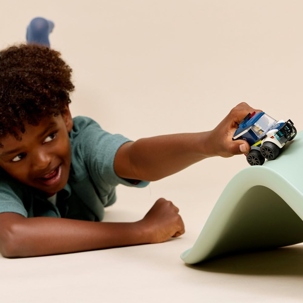 LEGO City Rides – Police Truck Toy - Emergency Vehicles Building Set w/a Police Officer Junior Minifigure - Party Bag Fillers - Small Collectible Gift for 5+ Year Old Boys - 60481