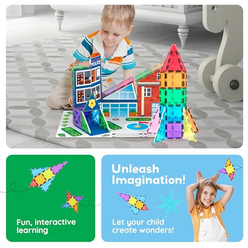 PicassoTiles 32 Piece Magnetic Building Block Rocket Booster Theme Set Magnet Construction Toy Educational Kit Engineering STEM Learning Playset Child Brain Development Stacking Blocks Playboard PT32
