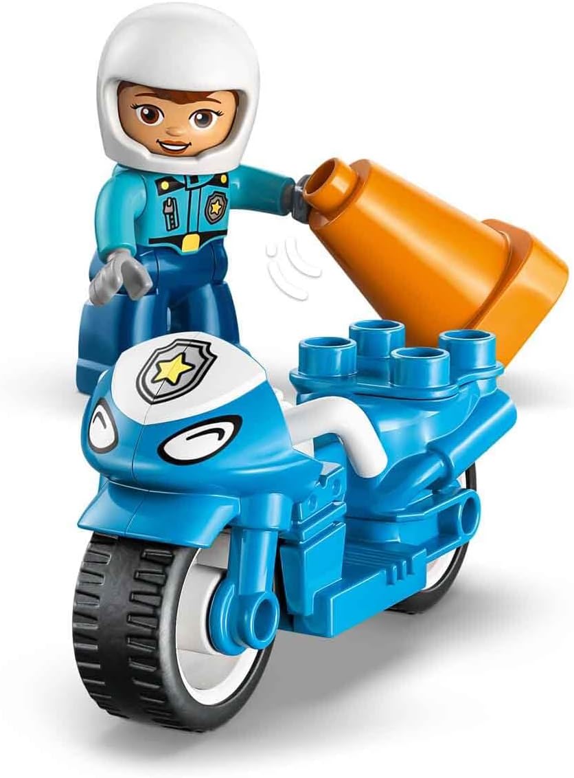 LEGO DUPLO Blue Police Motorcycle - Educational Motor Skills Toy for Toddlers - incl. a Motorbike, Officer Figure, Traffic Lights - Birthday Gift for 2+ Year Old Boys & Girls - 10471