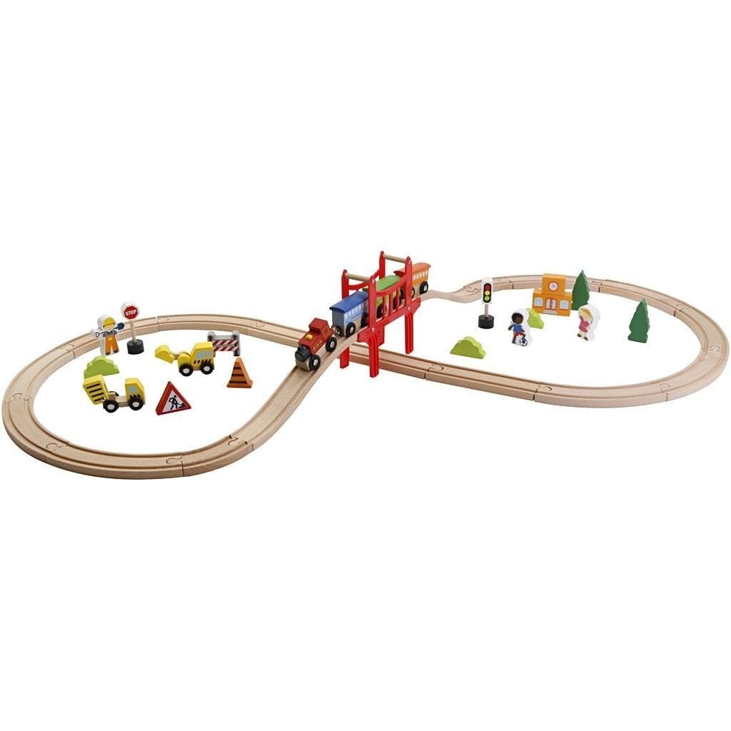 Viga Wooden Train Set 39-Pieces, Multicolor