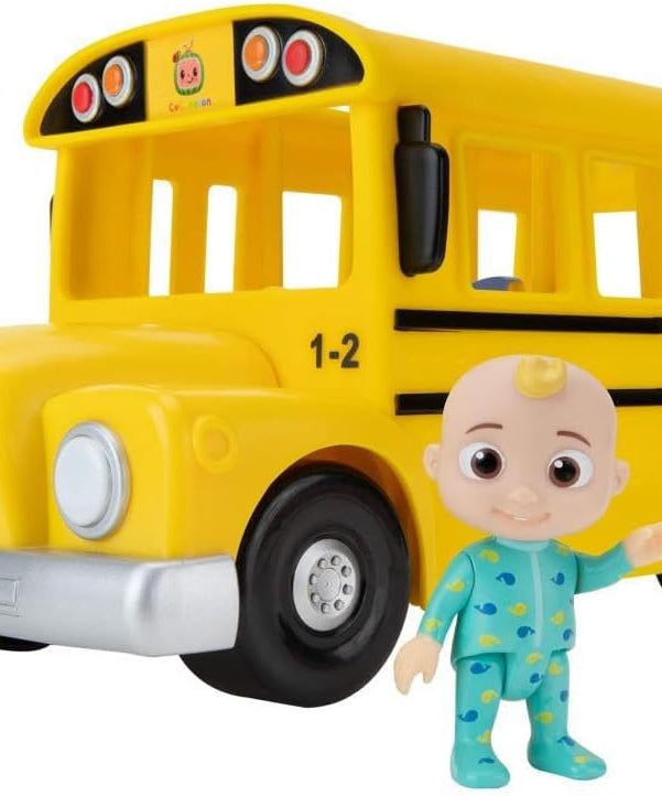 CoComelon Musical Yellow School Bus with JJ Figure, Light-Up & Sound Vehicle Toy, Wheels on the Bus Song, Battery Powered, Ages 2+