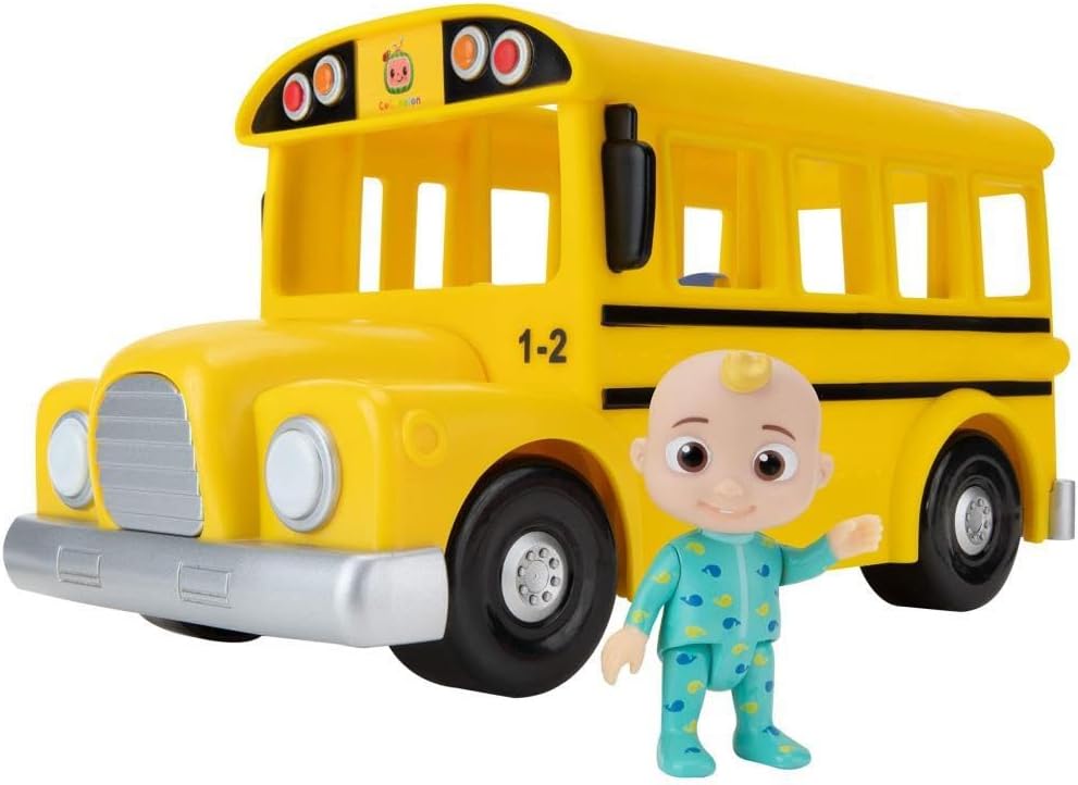 CoComelon Musical Yellow School Bus with JJ Figure, Light-Up & Sound Vehicle Toy, Wheels on the Bus Song, Battery Powered, Ages 2+