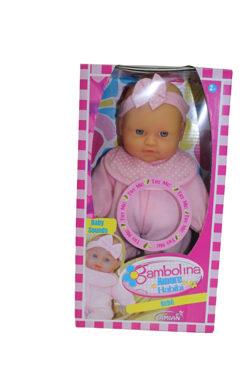 Bambolina Amore Soft Doll with Baby Sounds, 26 cm Size, Pink