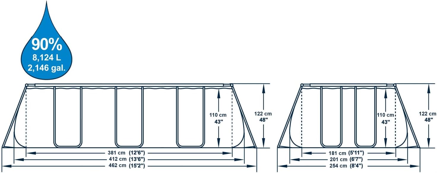 Bestway Power Steel™ Rectangular Above Ground Pool Set 13'6" x 6'7" x 48" (4.12m x 2.01m x 1.22m), Grey Rattan Design, Filter Pump & Ladder Included – Ages 18+