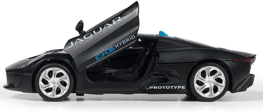 D-Power Jaguar C-X75 Die-Cast Model Car – 1:32 Scale, Black, Pull-Back Supercar Toy, Ages 3+