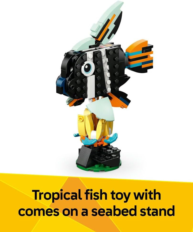 LEGO Creator 3in1 Wild Animals: Tropical Toucan with a Flower - Toy Animal Transforms into a Butterfly Figure or a Tropical Fish - Ramadan Gift for 7+ Year Old Girls & Boys - 31173