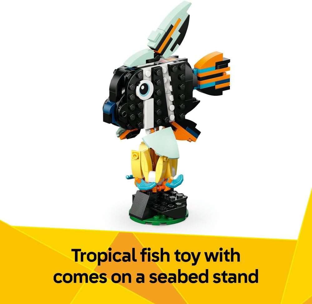 LEGO Creator 3in1 Wild Animals: Tropical Toucan with a Flower - Toy Animal Transforms into a Butterfly Figure or a Tropical Fish - Ramadan Gift for 7+ Year Old Girls & Boys - 31173