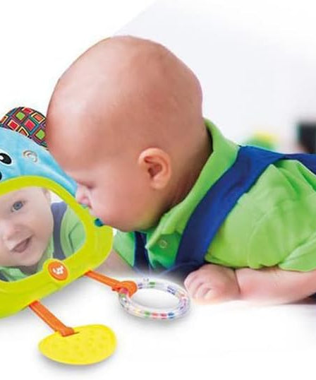 Winfun Day N Night Elephant Pal Interactive Toy Semi Soft Baby Toy Light Up Mirror Sounds Melodies Crib Stroller Attachment Multicolor for Newborns