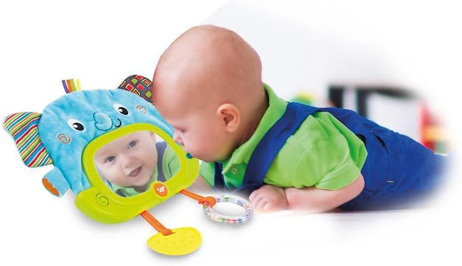 Winfun Day N Night Elephant Pal Interactive Toy Semi Soft Baby Toy Light Up Mirror Sounds Melodies Crib Stroller Attachment Multicolor for Newborns