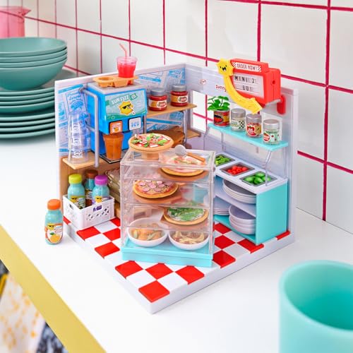 MGA’s Miniverse Make It Mini Spaces Starter Pack Red, Buildable Custom Scene with Wall Panels, Floor, Furniture, Wallpaper, Surprise Ingredients & NFC Card, Ice Cream & Pizza Shop Themes- 566069