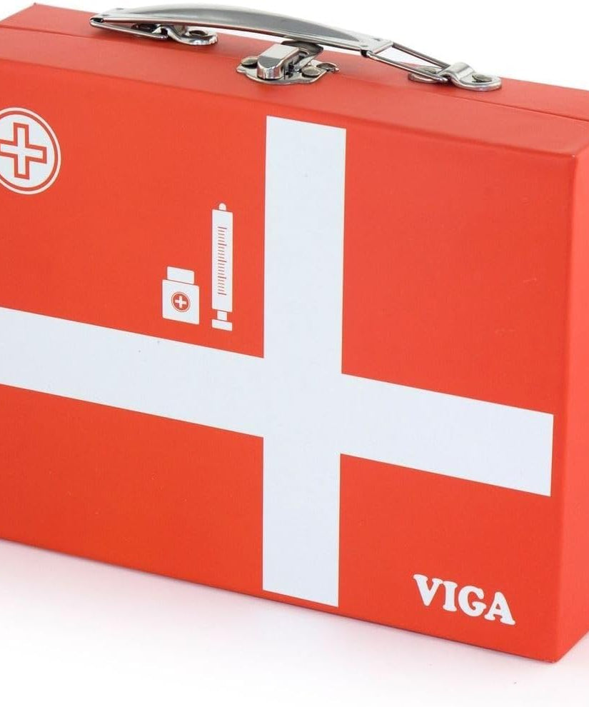 Viga Wooden Medical Kit, Role-Play Accessories Including Syringe, Tablets, Stethoscope and Medicine, Durable and Colorful Toy for Kids