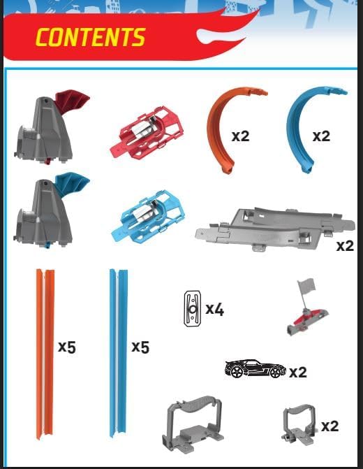 Hot Wheels Double Loop Dash Track Set, Side by Side Drag Race Track with Double Loop Stunt, Includes 2 Hot Wheels 1:64 Scale Cars, 5+ Years
