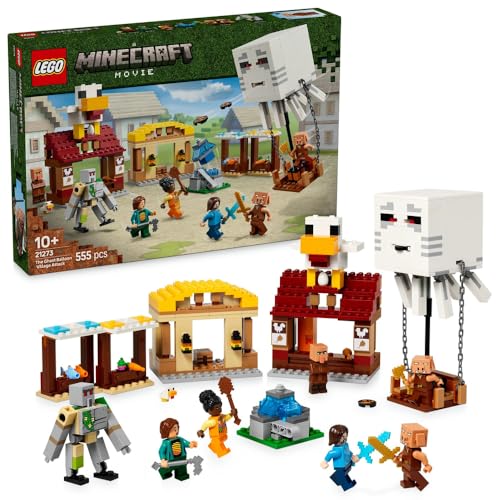 LEGO Minecraft The Ghast Balloon Village Attack - Building Toy incl. Steve's House, Exploding Fountain Function, 4 Minifigures & an Iron Golem Figure - Collectible Movie Set for Boys, Ages 10+ - 21273