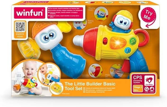 WinFun The Little Builder Basic Tool Set – Pretend Play Construction Kit with Light & Sound, Ages 12M+