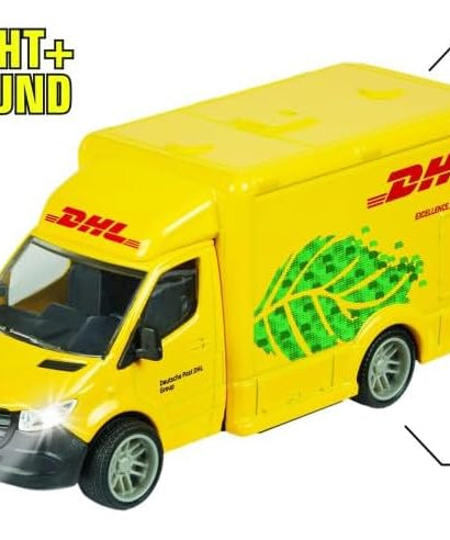 Majorette Grand Series City – Mercedes-Benz Sprinter DHL Die-Cast Delivery Van with Light & Sound Effects, Opening Doors, and Realistic Rubber Tyres, One Size