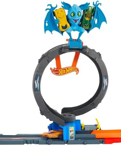 Hot Wheels City Bat Loop Attack Playset with Rotating Tire Loop, Adjustable Launcher & 1:64 Scale Toy Car, Connectable Track Set for Kids 4+