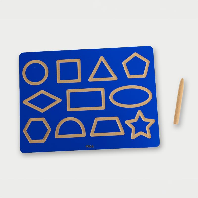 Viga Wooden Shapes Tracing Board Educational Learning Toy for Kids Fine Motor Skills Shape Recognition and Early Writing Practice Ages 3 and Up