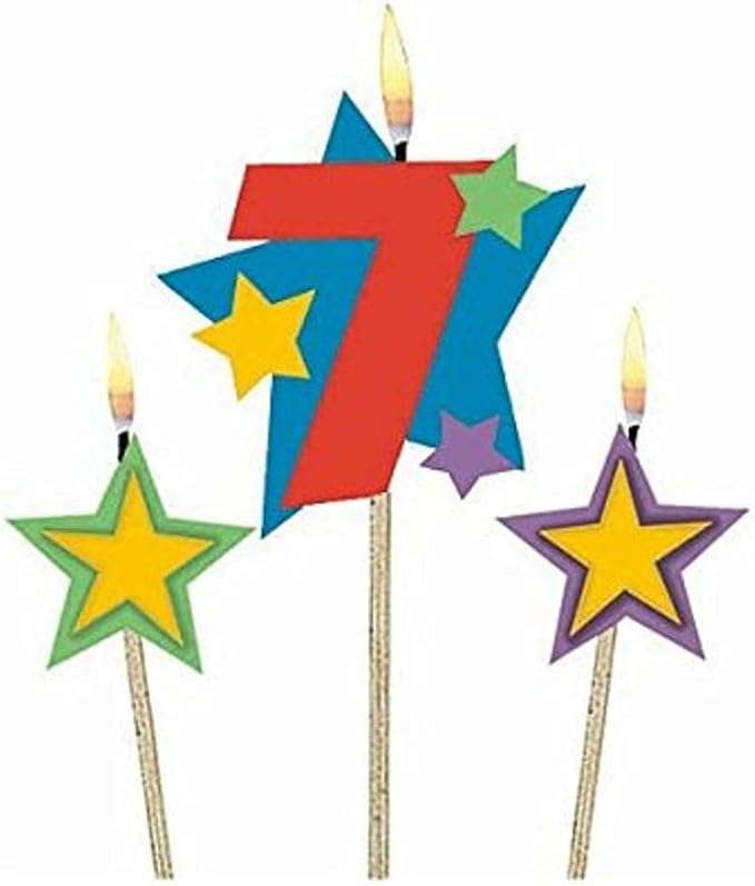 Amscan International 175209 Number 7 with 2 Stars Candle