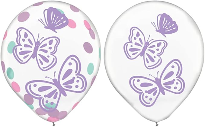 Butterfly Confetti Latex Balloons- 12 Inches | Multicolor | Pack of 6