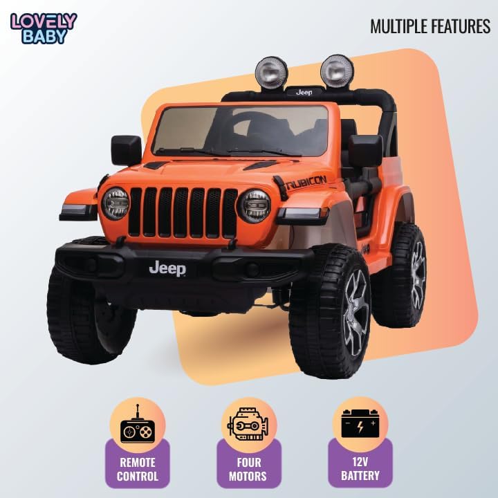 Lovely Baby LB 555EL Jeep Ride-On Car for Kids, 2-6 Years, Electric 4-Motor Off-Road Vehicle, Remote Control, Key Start, LED Lights, MP3/USB Music, EVA Wheels, Leather Seat – Green, Red, Orange, or Pink