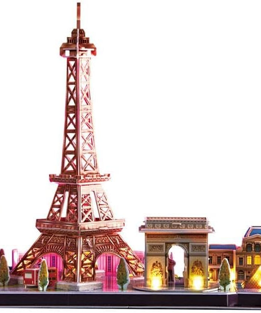CubicFun 3D LED Puzzle City Line Paris 115 Pieces Battery Operated Architecture Model Kit Eiffel Tower Louvre Notre Dame Gift for Kids and Adults