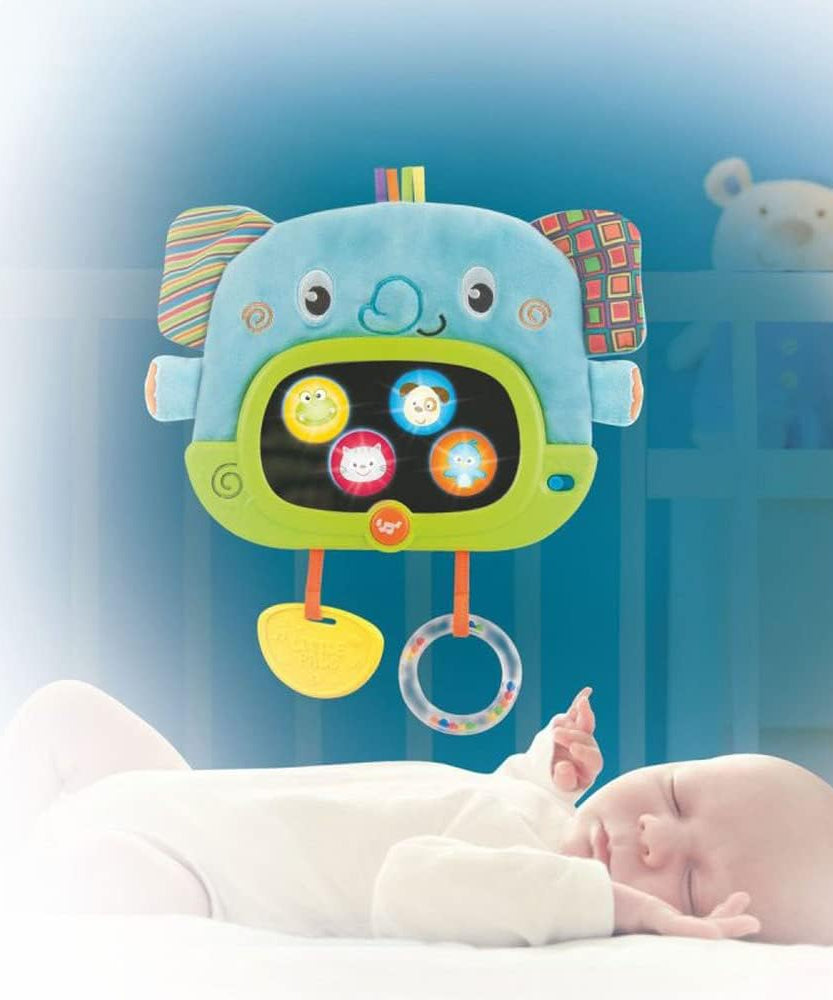 Winfun Day N Night Elephant Pal Interactive Toy Semi Soft Baby Toy Light Up Mirror Sounds Melodies Crib Stroller Attachment Multicolor for Newborns