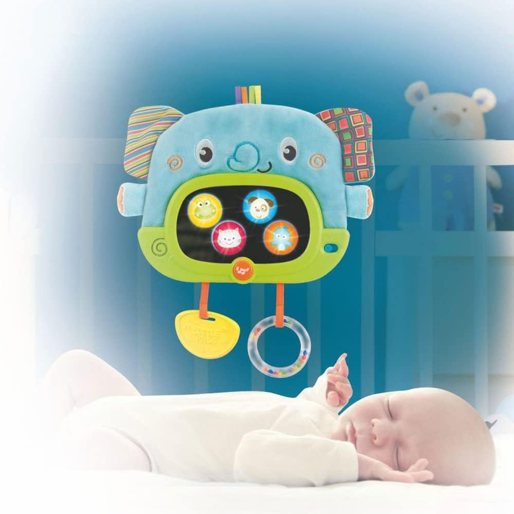 Winfun Day N Night Elephant Pal Interactive Toy Semi Soft Baby Toy Light Up Mirror Sounds Melodies Crib Stroller Attachment Multicolor for Newborns