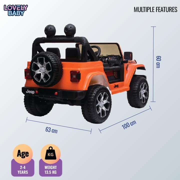 Lovely Baby LB 555EL Jeep Ride-On Car for Kids, 2-6 Years, Electric 4-Motor Off-Road Vehicle, Remote Control, Key Start, LED Lights, MP3/USB Music, EVA Wheels, Leather Seat – Green, Red, Orange, or Pink