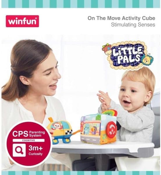 Winfun On The Move Activity Cube, 5-Sided Baby Learning Toy with Lights, Sounds, Moving Activities, Educational Activity Cube for Toddlers 3M+