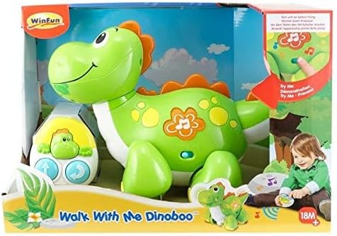 Winfun Walk with Me Dinoboo, Light-Up Musical Dino Walker with Sounds + Pull-Along Activity Toy for Toddlers 18M+ , Interactive Dinosaur Toy with Lights Music and Learning Fun