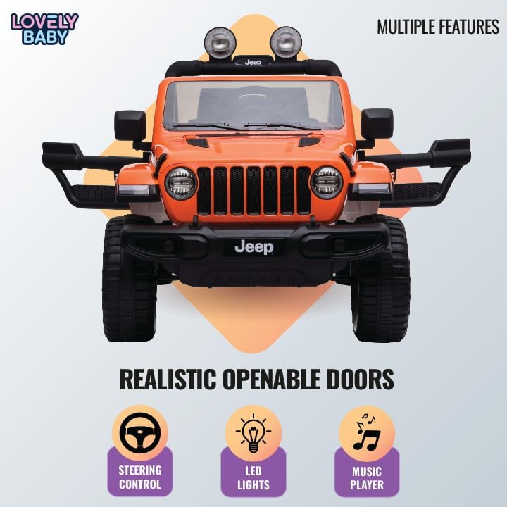 Lovely Baby LB 555EL Jeep Ride-On Car for Kids, 2-6 Years, Electric 4-Motor Off-Road Vehicle, Remote Control, Key Start, LED Lights, MP3/USB Music, EVA Wheels, Leather Seat – Green, Red, Orange, or Pink