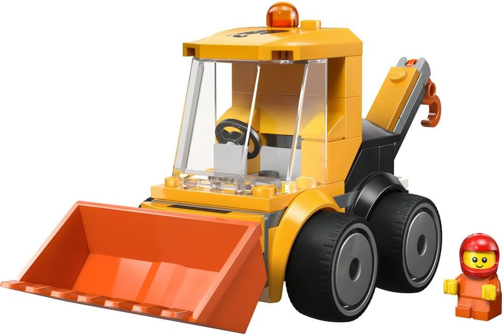 LEGO City Rides – Construction Loader Toy - Excavator Building Set w/a Worker Junior Minifigure - Party Bag Fillers - Small Collectible Gift for 5+ Year Old Boys - 60483