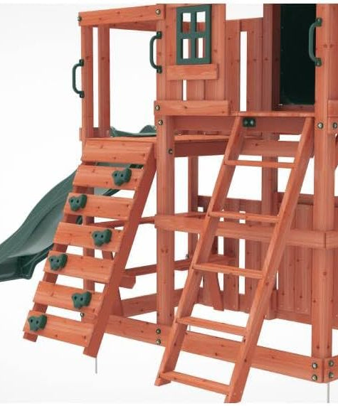 Kiddoro Little Heroes HQ Wooden Swing Set with Double Slides, Tube Slide & Climbing Wall for Kids 3+ Years