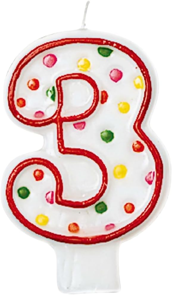 Amscan Polka Dots #3 Flat Molded Candles, White/Red