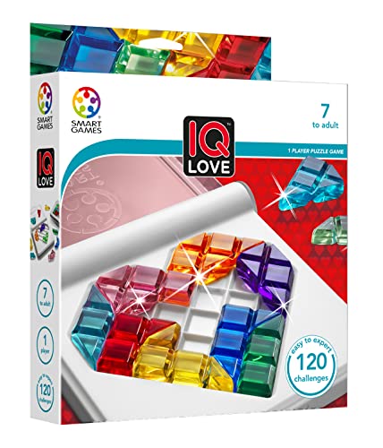SmartGames IQ Love, Fun IQ Brain Teaser Puzzle, Cognitive Development STEM Toy with 120+ Challenges, Travel Friendly Handheld Educational Matching Puzzle Game, Suitable for Children Above 7+