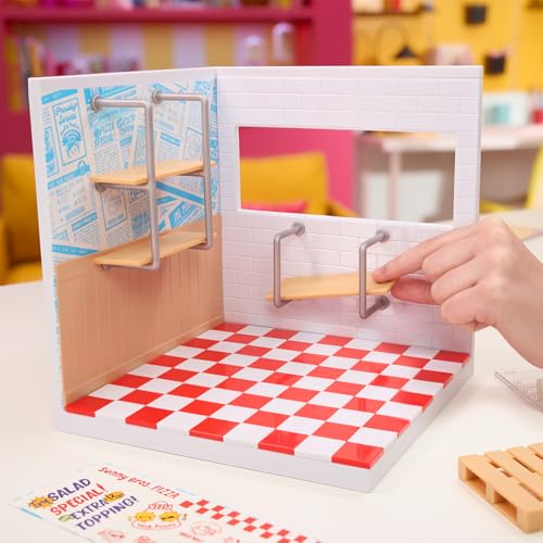 MGA’s Miniverse Make It Mini Spaces Starter Pack Red, Buildable Custom Scene with Wall Panels, Floor, Furniture, Wallpaper, Surprise Ingredients & NFC Card, Ice Cream & Pizza Shop Themes- 566069