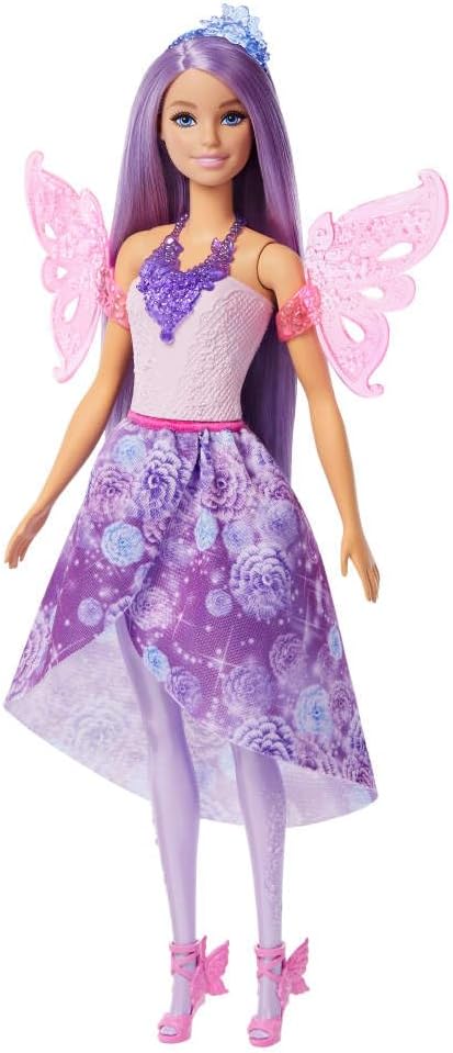 Barbie Doll with Clothes & Accessories, Fantasy Fashion Pack with 8 Accessories Including Mermaid Tail, Fairy Wings, Royal Necklaces, Shoes & More for 10+ Looks