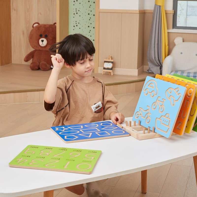Viga Wooden Shapes Tracing Board Educational Learning Toy for Kids Fine Motor Skills Shape Recognition and Early Writing Practice Ages 3 and Up