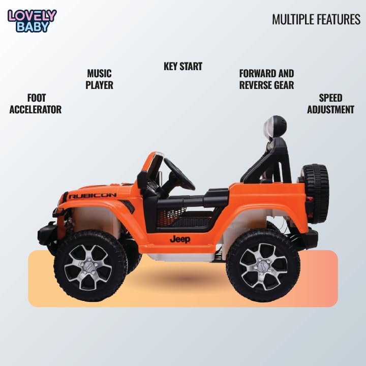Lovely Baby LB 555EL Jeep Ride-On Car for Kids, 2-6 Years, Electric 4-Motor Off-Road Vehicle, Remote Control, Key Start, LED Lights, MP3/USB Music, EVA Wheels, Leather Seat – Green, Red, Orange, or Pink