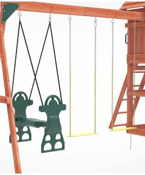 Kiddoro Little Heroes HQ Wooden Swing Set with Double Slides, Tube Slide & Climbing Wall for Kids 3+ Years